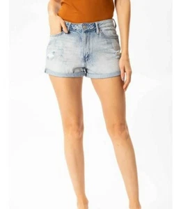 KANCAN JEANS HIGH RISE ROLL CUFF WOMENS DENIM SHORTS LIGHT WASH KC7815L XS - Picture 1 of 4
