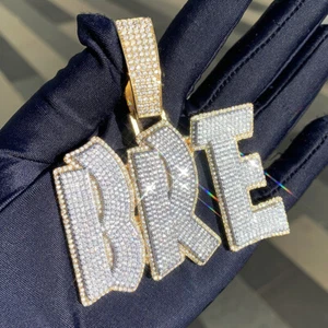 Collar colgante de letras A a la Z dorado Hip Hop para hombre joyería de circón completo - Imagen 1 de 28