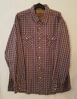 CAMISA ROJA CAMEL BORGOÑA AZUL TOSTADO BLANCO CUADROS CUELLO RECTO ALGODÓN TALLA XL Foto 1 de 3