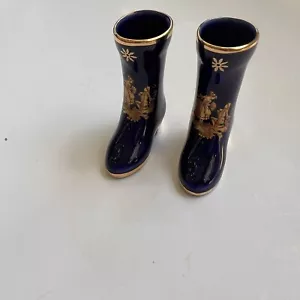 Vintage (2 ) Limoges Cobalt Blue And Gold , Decorated Boots Vase 2 in tall - Picture 1 of 4