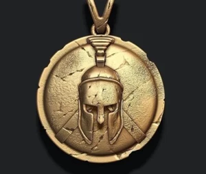 Spartan Warrior Pendant, Protection amulet Mens Greek helmet necklace, mens gold - Picture 1 of 3