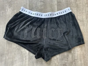 JUICY COUTURE Black Velour Rhinestones Sleep Shorts Lounge Sleepwear Medium M - Picture 1 of 4