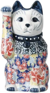Maneki Neko Lucky Beckoning Cat YUZEN JIKI Colorful Flower Kawaii Right Japan - Picture 1 of 3