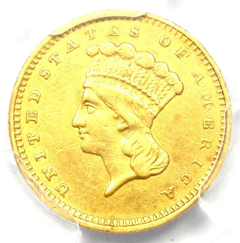 1862 Indian Gold Dollar G$1 - Certified PCGS XF Details (EF) - Rare Early Coin! Cover
