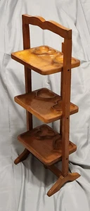 Vintage Wooden Collapsible Folding 3 Tier Snack Tray 50s Social Stand Heart - Picture 1 of 17