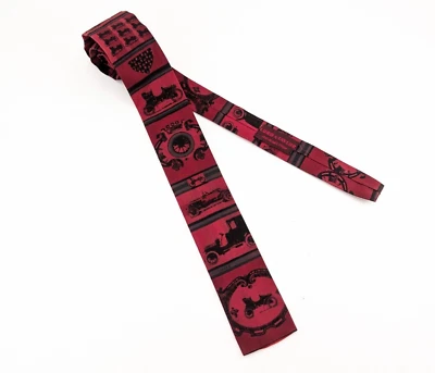 1950s ROOSTER Antique Car Necktie Vintage Square Bottom Men's Cotton Skinny Tie - Image 1 of 4