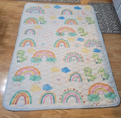  Cojín antideslizante de algodón 72x50" alfombra de juego alfombra de gimnasio de piso dinosaurios arco iris Foto 1 de 4