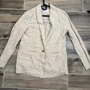Old Navy Linen Blend Blazer Jacket One Button Front Pockets Cream XS - Picture 1 of 6