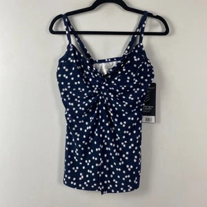 Miraclesuit Love Knot Tankini Top in Luminare Size 10 Midnight Blue Polka Dot - Picture 1 of 11