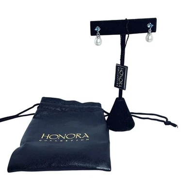 Honora Sterling Silver, Pearls And Blue Topaz Rhinestone Earrings (5977-1-2) - Image 1 of 4