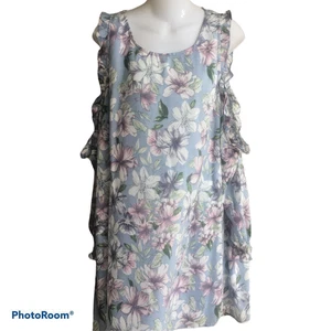 Vestido Entro Azul Floral Hombro Frío Línea A Volantes Borde Rayón Damas Grande Nuevo con Etiquetas - Imagen 1 de 3