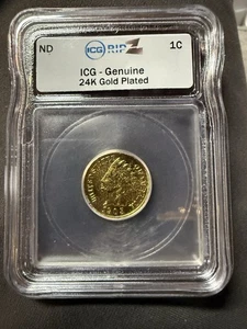 ICG Genuine 1905 INDIAN HEAD CENT PENNY Full Head Coin 24K Gold Plated - Picture 1 of 2
