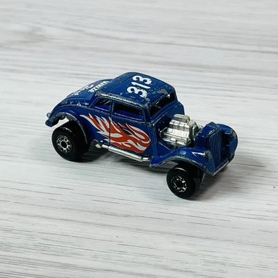 1982 MATCHBOX Diecast Blue 33 Willys Street Hot Rod 313 Vintage White Heat Flame - Image 1 of 4