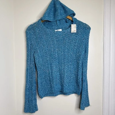NEW Justice Sweater Hooded Blue Girls Size 12 Metallic Bell Sleeve - Image 1 of 4