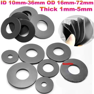 EPDM Rubber Round Gaskets Black Flat Washer Screw Sealing Ring Pads ID 10mm-36mm - Picture 1 of 15