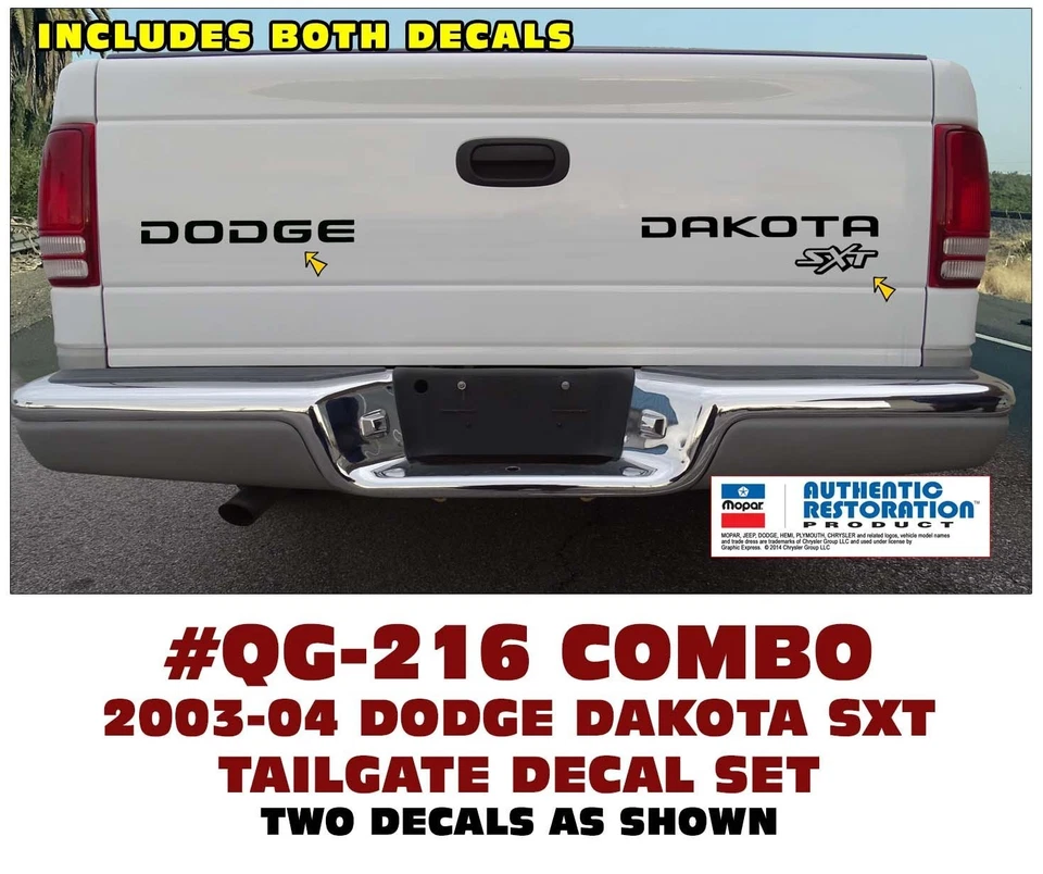 QG-216 2003 2004 DODGE DAKOTA SXT - JUEGO DE CALCOMANÍAS CON NOMBRE DE PORTÓN TRASERO - CON LICENCIA - COMBO Foto 1 de 2