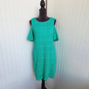 RN Studio by Ronni Nicole Dress Spring Green Cold Shoulders Stretch Lace Sz 10 - Picture 1 of 14