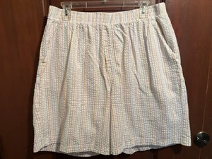 Roaman's Striped Cotton Seersucker Plus Size 22W/1X elastic waist pull on Shorts - Picture 1 of 5