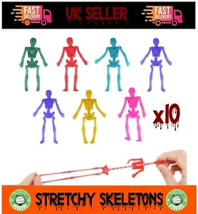 10 Stretchy Skeletons - Halloween Trick or Treat Gifts Skull Party Bag Fillers - Picture 1 of 2