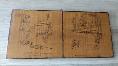 ancien tableau humoristique en pyrogravure vintage - Photo 1/4
