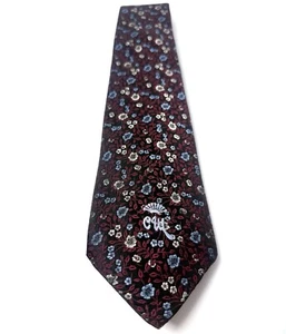 Vintage Countess Mara Tie Floral Blue Red Black Textured Silk John Wanamaker 60s - Picture 1 of 13