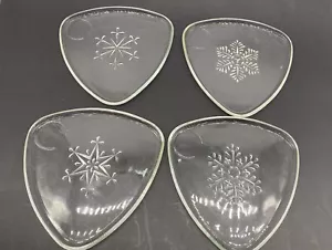 4 Indiana Glass Triangle Snack Plates Snowflake design Xmas Mid Century Atomic - Picture 1 of 5