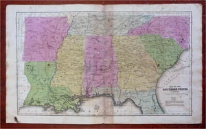 USA Antebellum South Arkansas Georgia Alabama Tennessee c. 1840's engraved map - Picture 1 of 4