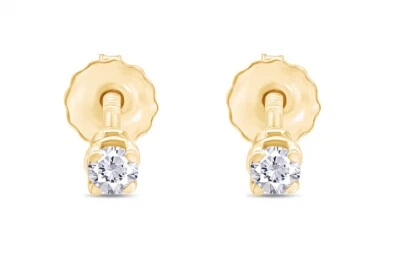 Pendientes solitarios de diamantes genuinos de 0,05 quilates de oro amarillo de 14 k Foto 1 de 4