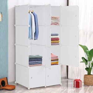 4-Tier Closet Storage Cabinet - White, 8-Cube, Hanging Rod & DIY Modular - Picture 1 of 24