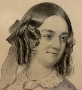 Antique 19th American /English School Young Woman Watercolor Ink Pencil Portrait - Picture 1 of 10