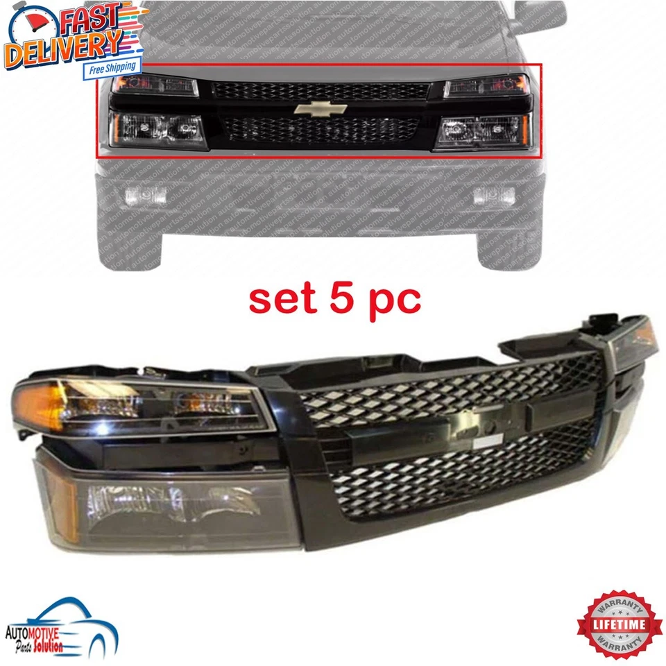 NEW FRONT GRILLE HEADLIGHTS PARKING LIGHTS KIT 5PC FOR 2004-2012 CHEVY COLORADO Foto 1 de 4