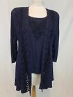 Ann Balon Italy Lace 2 Piece Navy Top and Jacket Suit Size 10