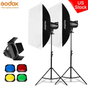 US 2*Godox SK400II Studio Flash Head+Barn Door+60*90cm Sofbox+2m Light Stand Kit - Picture 1 of 11