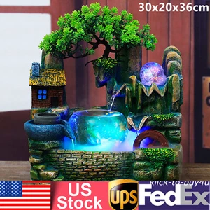 Tabletop Water Fountain Rockery Waterfall Resin Fountain Ornament Decoration - Picture 1 of 11