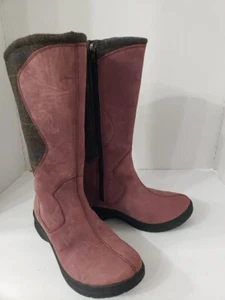 LL Bean 501756 Boots Tall Women US 7.5M Burgundy Suede Plaid Fabric Winter boot - Picture 1 of 9