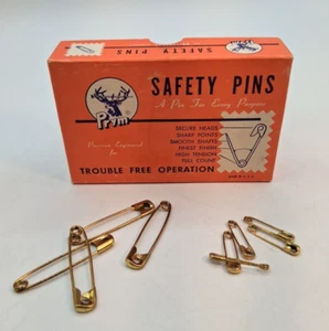 Rare Vintage USA Prym Safety Pins Brass 2 Size Gilt Gold Plated 200 Total - Bild 1 von 5