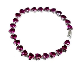 14.79 Gm Red Ruby Heart Shape Solid 925 Sterling Silver Gorgeous Bracelet - Picture 1 of 11