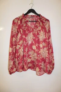Katies Women's Red Paisley Long Balloon Sleeve Sheer V-Neck Shirt Size 18 - Picture 1 of 10