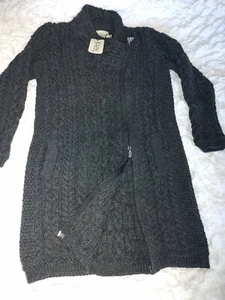 Saol Aran Irish Merino Wool 2-way Side Zip Pockets Coatigan M Size NEW - Green - Picture 1 of 6