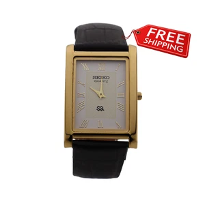 Seiko Dresswatch für Herren - schlankes weißes Zifferblatt, schwarzes Lederarmband - Bild 1 von 7