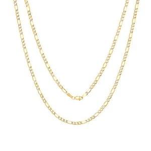 10K Yellow Gold 3.5mm Diamond Cut White Pave Italian Figaro Chain Necklace 20" - Picture 1 of 12