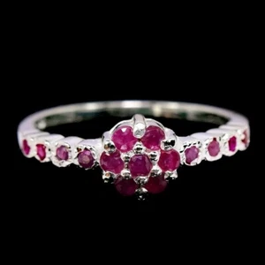 GENUINE AAA PINK RED RUBY ROUND STERLING 925 SILVER FLOWER RING SIZE 7.25 - Picture 1 of 6