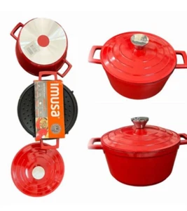 Casseruola Imusa in Ghisa Capienza 4.7 Lt Colorata di Rosso Professionale - Picture 1 of 2