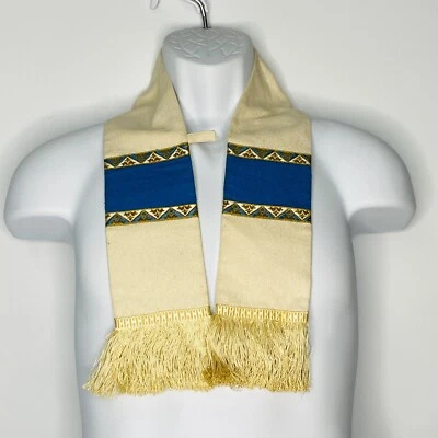 Vintage Liturgical Vestment Chasuble Stole Clergy Overlay Blue Green Gold Fringe - Image 1 of 4