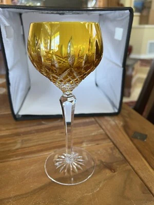 Crystal Wine Goblet 8” Bohemian Glass Golden Yellow MINT! - Image 1 of 4
