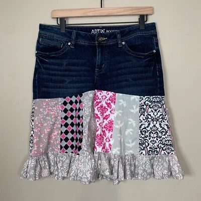 Apt 9 Upcycled Ruffled Mixed Pattern Mini Skirt  Size 10 Boho Artsy Festival - Image 1 of 4