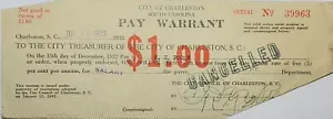 1932 Pay Warrant City of Charleston South Carolina No. 39963 Paper Money - Picture 1 of 4