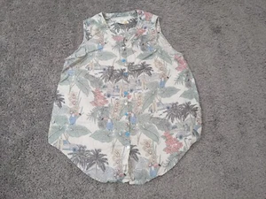 C&C California Shirt Womens Medium 100% Linen Hawaiian Button Floral Palm Trees - Picture 1 of 7