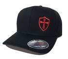 Knights Templar Crusader Cross in Shield Embroidered FLEXFIT Black Cap Hat, 5001