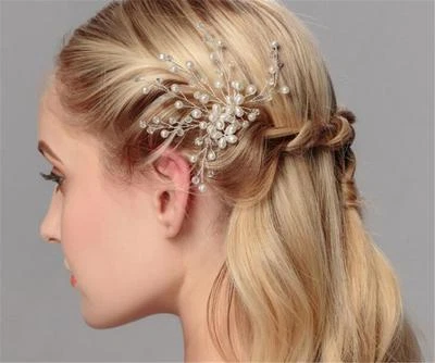 Bridal Dress Hair Accessories Rhinestone Wedding Gown Headdress Pearls Hair Pins - Image 1 of 4